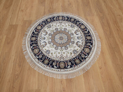 Nain Fine Oriental hand-knotted wool/silk rug in Ivory & Midnight Blue, 3'1" x 3'1" — SKU O092536 (view 2)