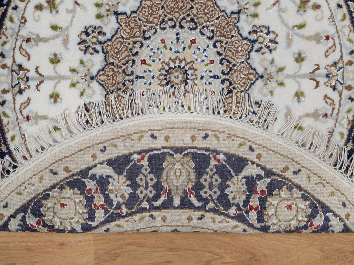 Nain Fine Oriental hand-knotted wool/silk rug in Ivory & Midnight Blue, 3'1" x 3'1" — SKU O092536 (view 3)