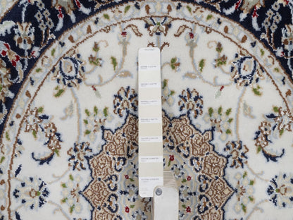 Nain Fine Oriental hand-knotted wool/silk rug in Ivory & Midnight Blue, 3'1" x 3'1" — SKU O092536 (view 4)