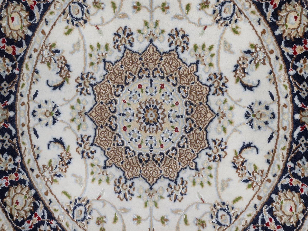 Nain Fine Oriental hand-knotted wool/silk rug in Ivory & Midnight Blue, 3'1" x 3'1" — SKU O092536 (view 5)