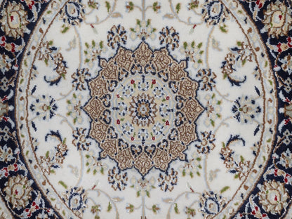 Nain Fine Oriental hand-knotted wool/silk rug in Ivory & Midnight Blue, 3'1" x 3'1" — SKU O092536 (view 5)