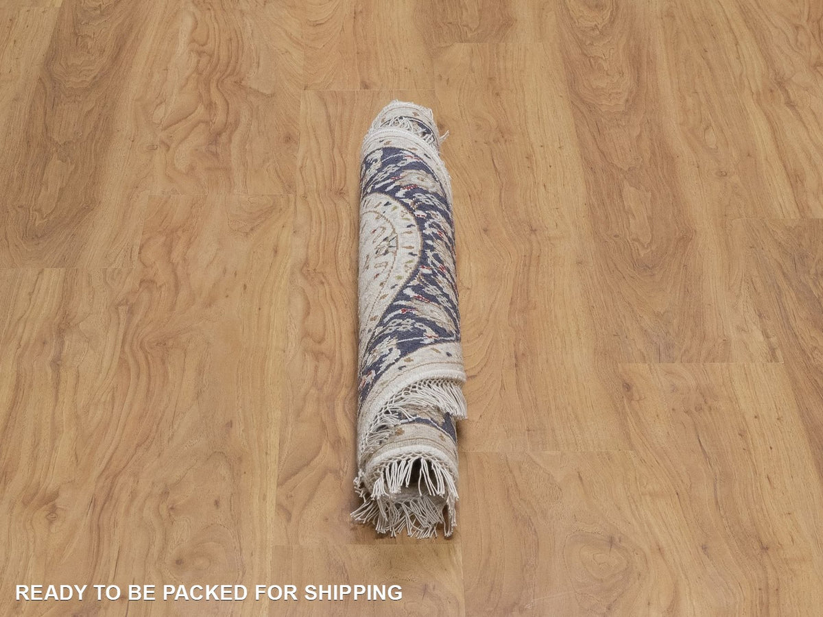 Nain Fine Oriental hand-knotted wool/silk rug in Ivory & Midnight Blue, 3'1" x 3'1" — SKU O092536 (view 6)