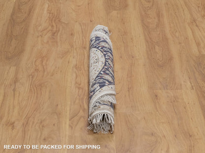 Nain Fine Oriental hand-knotted wool/silk rug in Ivory & Midnight Blue, 3'1" x 3'1" — SKU O092536 (view 6)