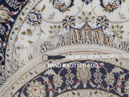 Nain Fine Oriental hand-knotted wool/silk rug in Ivory & Midnight Blue, 3'1" x 3'1" — SKU O092536 (view 8)