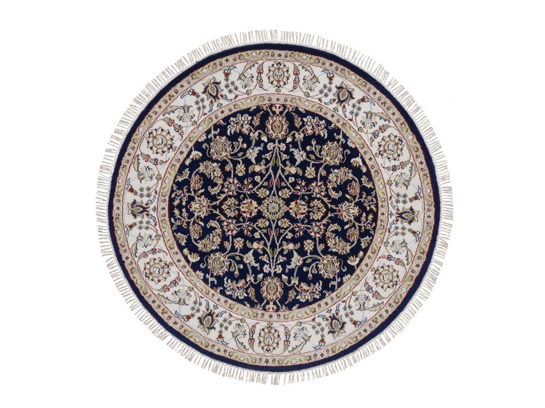 Blue 4'4" x 4'4" Fine Oriental Hand knotted Wool/Silk Rug - Sku: O092538