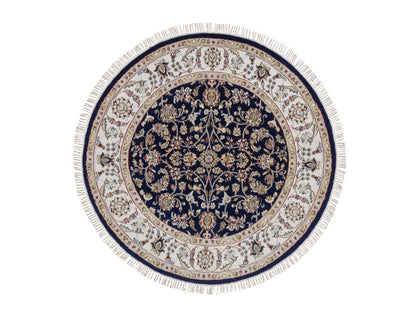 Blue 4'4" x 4'4" Fine Oriental Hand knotted Wool/Silk Rug - Sku: O092538