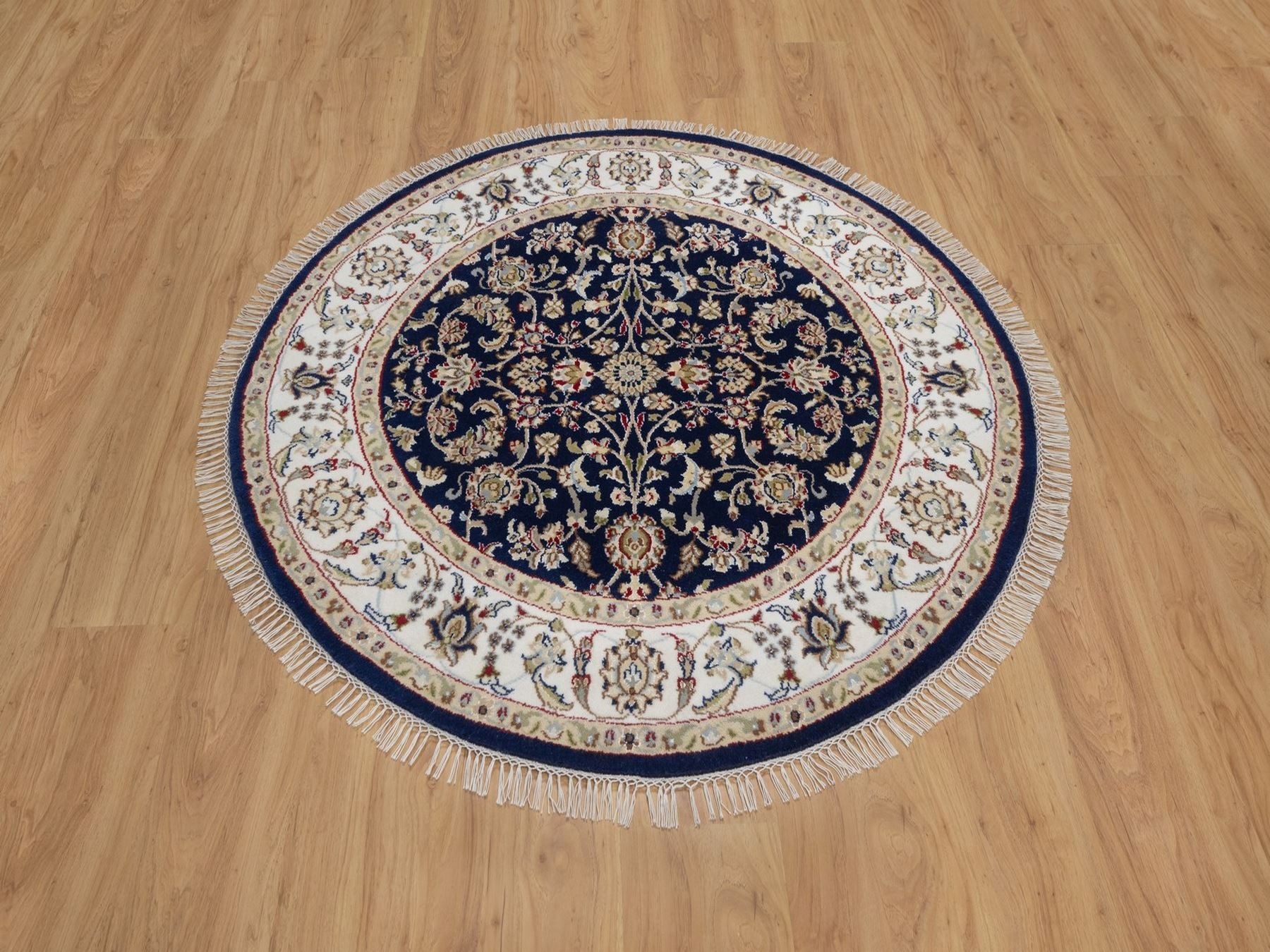 Blue 4'4" x 4'4" Fine Oriental Hand knotted Wool/Silk Rug - Sku: O092538