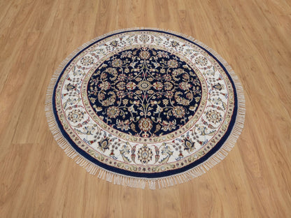 Blue 4'4" x 4'4" Fine Oriental Hand knotted Wool/Silk Rug - Sku: O092538