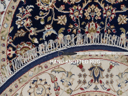 Blue 4'4" x 4'4" Fine Oriental Hand knotted Wool/Silk Rug - Sku: O092538