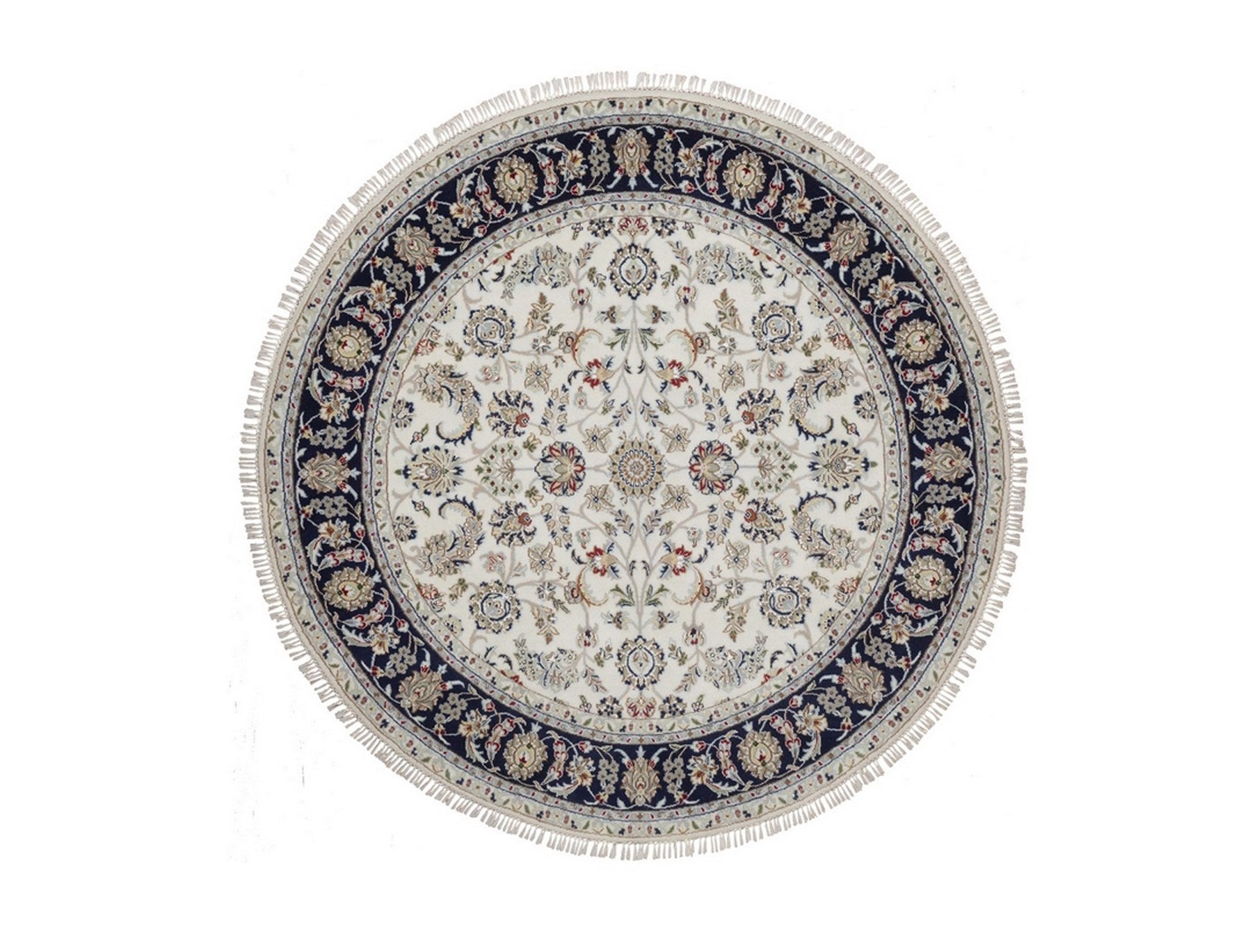 Ivory 6'1" x 6'1" Fine Oriental Hand knotted Wool/Silk Rug - Sku: O092540
