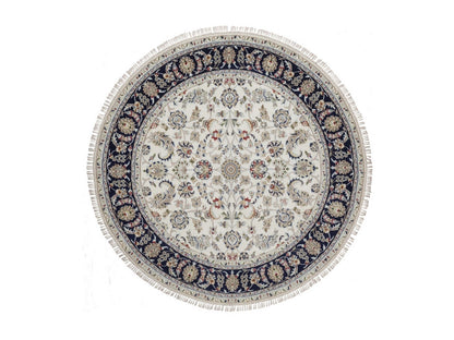 Nain Fine Oriental hand-knotted wool/silk rug in Ivory & Midnight Blue, 6'1" x 6'1" — SKU O092540
