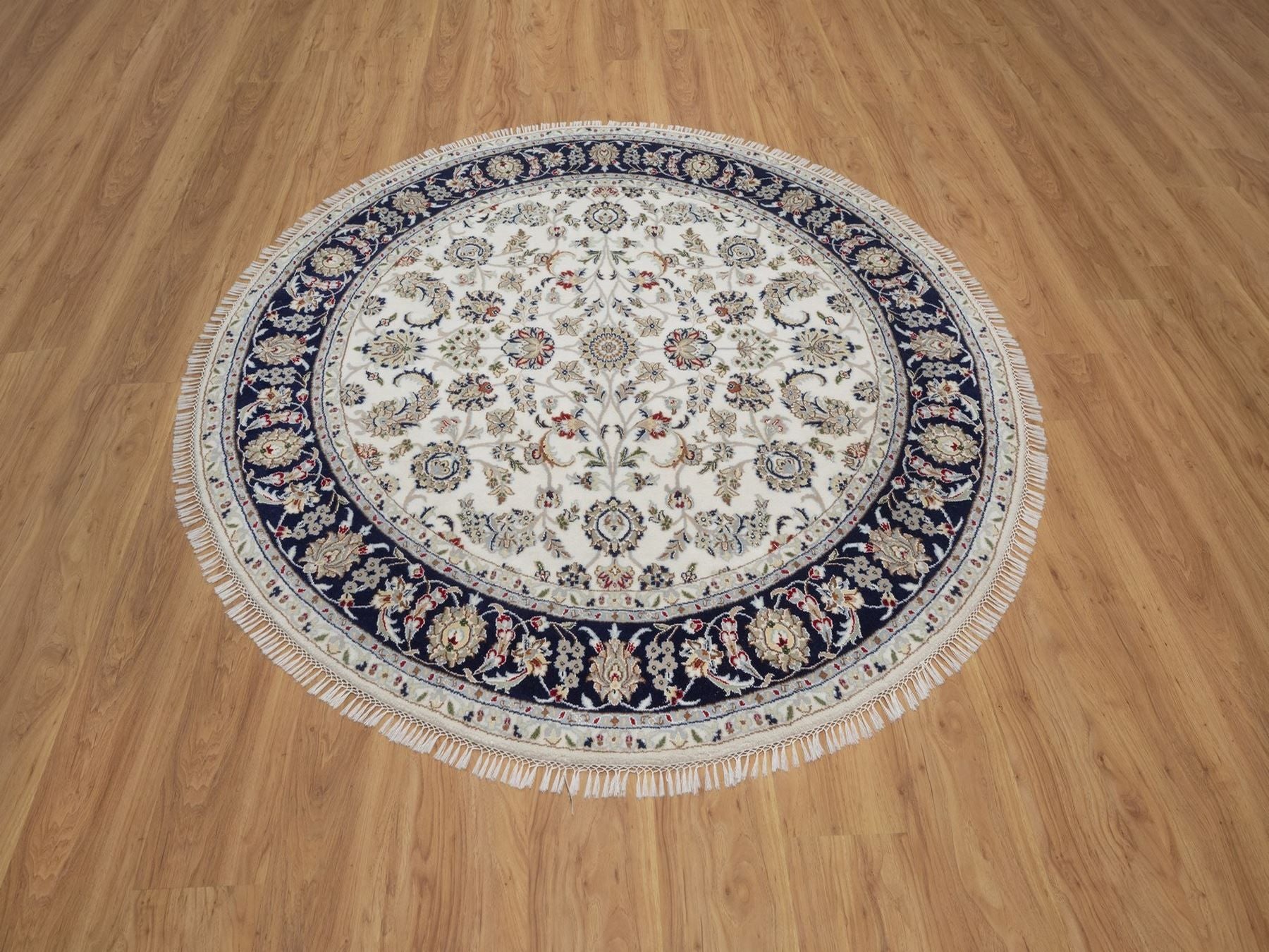Nain Fine Oriental hand-knotted wool/silk rug in Ivory & Midnight Blue, 6'1" x 6'1" — SKU O092540 (view 2)