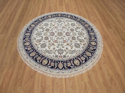 Nain Fine Oriental hand-knotted wool/silk rug in Ivory & Midnight Blue, 6'1" x 6'1" — SKU O092540 (view 2)