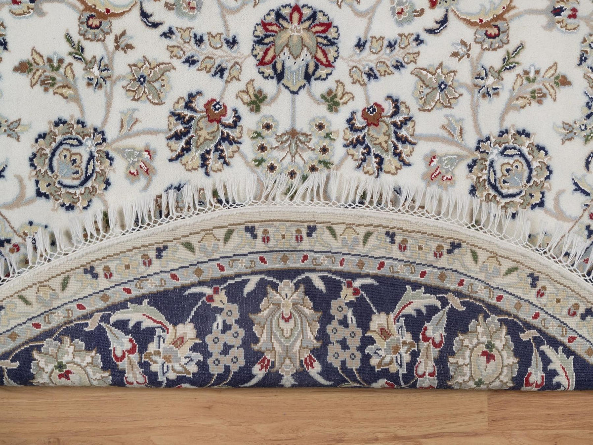 Nain Fine Oriental hand-knotted wool/silk rug in Ivory & Midnight Blue, 6'1" x 6'1" — SKU O092540 (view 3)