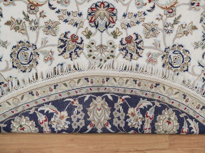 Nain Fine Oriental hand-knotted wool/silk rug in Ivory & Midnight Blue, 6'1" x 6'1" — SKU O092540 (view 3)