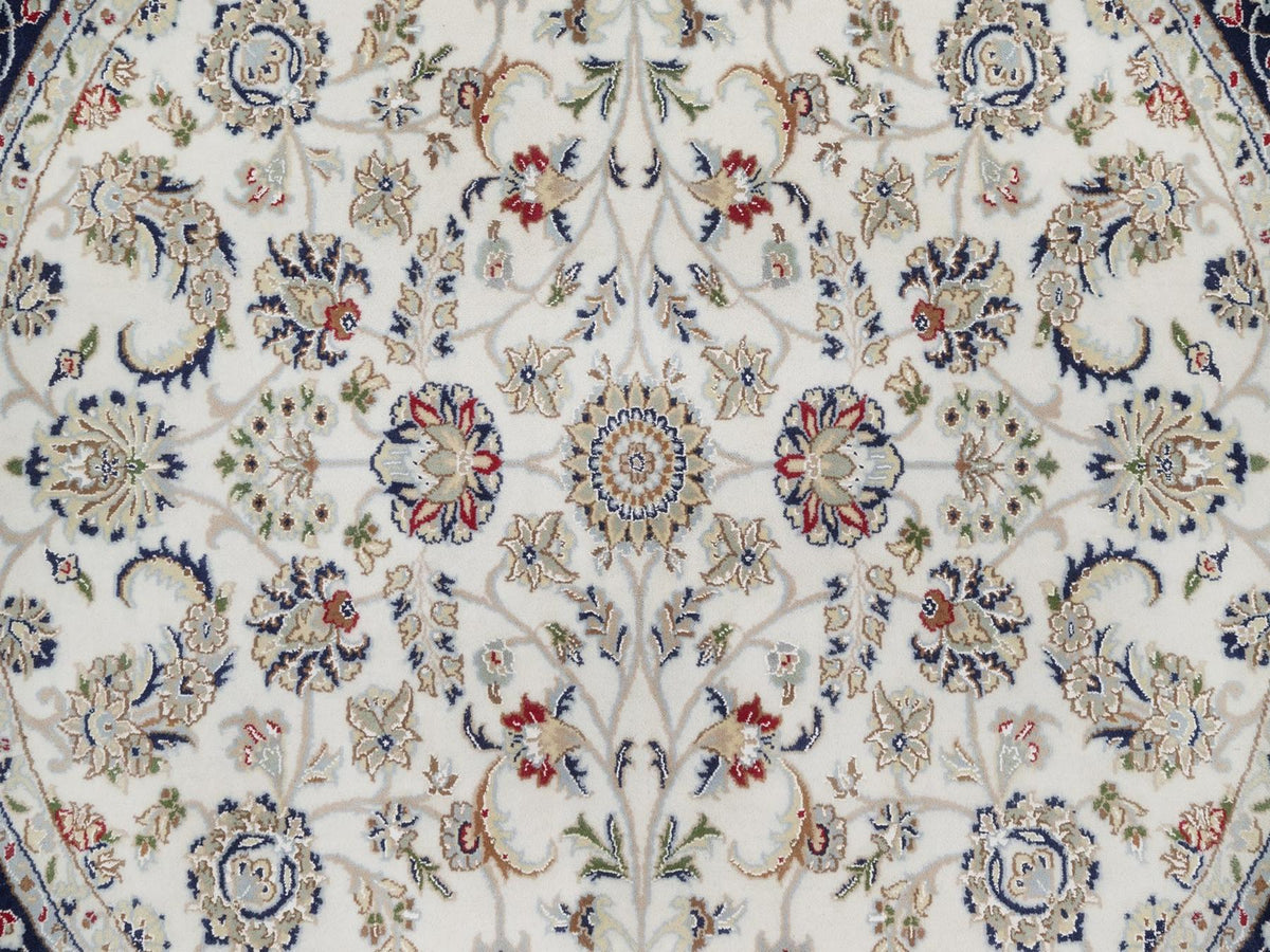 Nain Fine Oriental hand-knotted wool/silk rug in Ivory & Midnight Blue, 6'1" x 6'1" — SKU O092540 (view 5)