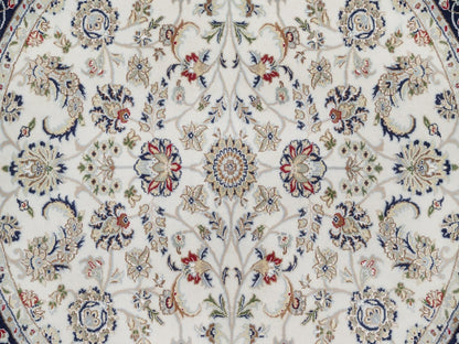 Nain Fine Oriental hand-knotted wool/silk rug in Ivory & Midnight Blue, 6'1" x 6'1" — SKU O092540 (view 5)