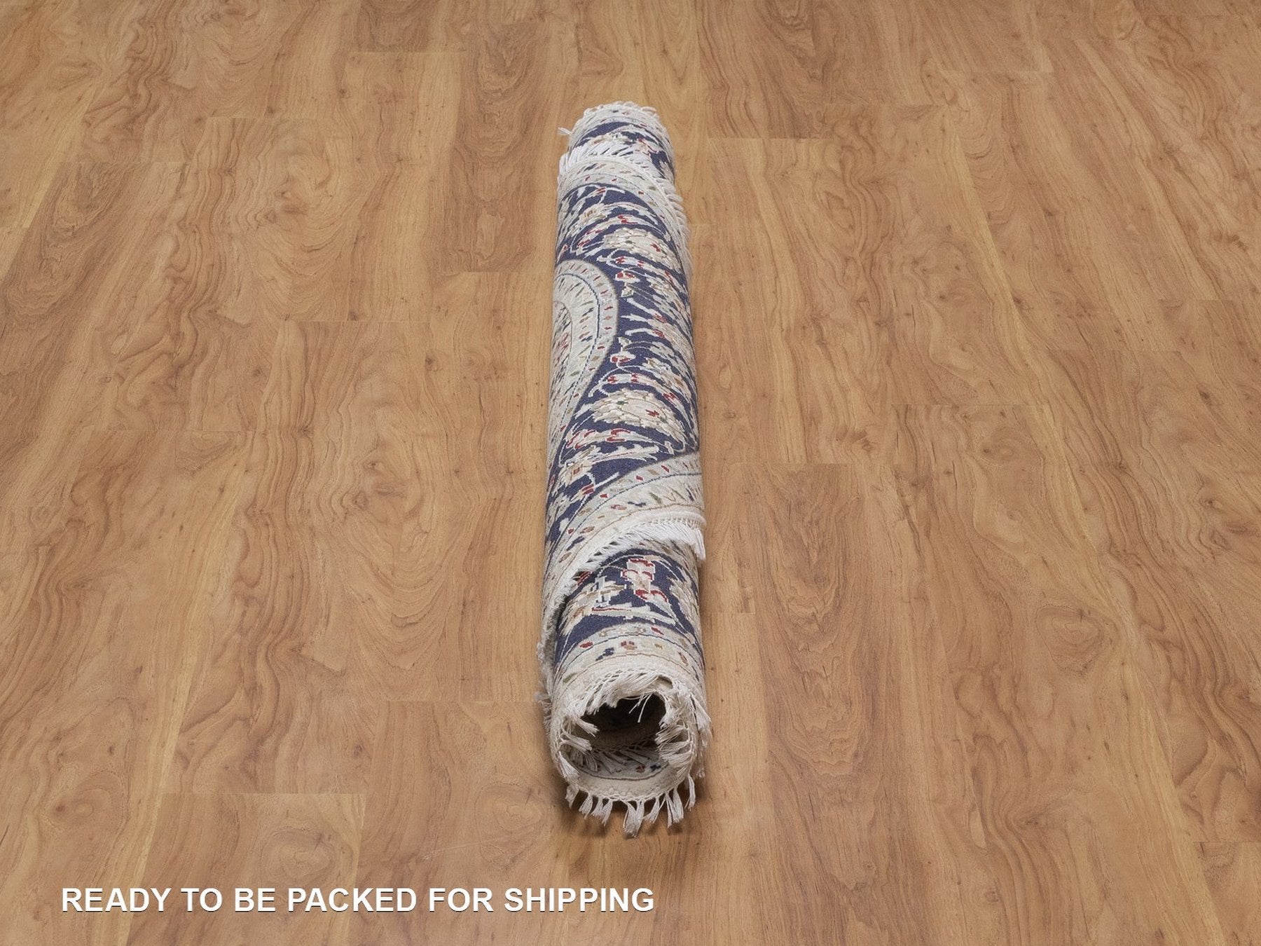 Nain Fine Oriental hand-knotted wool/silk rug in Ivory & Midnight Blue, 6'1" x 6'1" — SKU O092540 (view 6)
