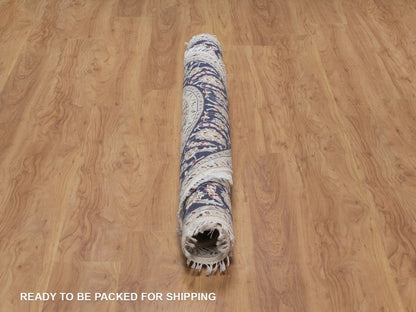Nain Fine Oriental hand-knotted wool/silk rug in Ivory & Midnight Blue, 6'1" x 6'1" — SKU O092540 (view 6)