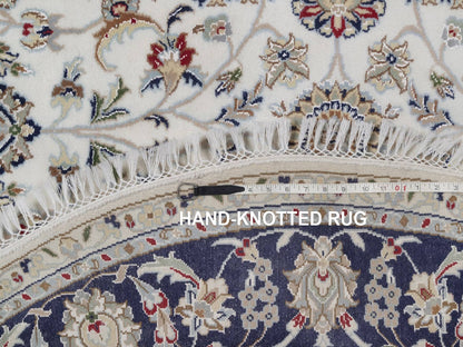 Nain Fine Oriental hand-knotted wool/silk rug in Ivory & Midnight Blue, 6'1" x 6'1" — SKU O092540 (view 8)