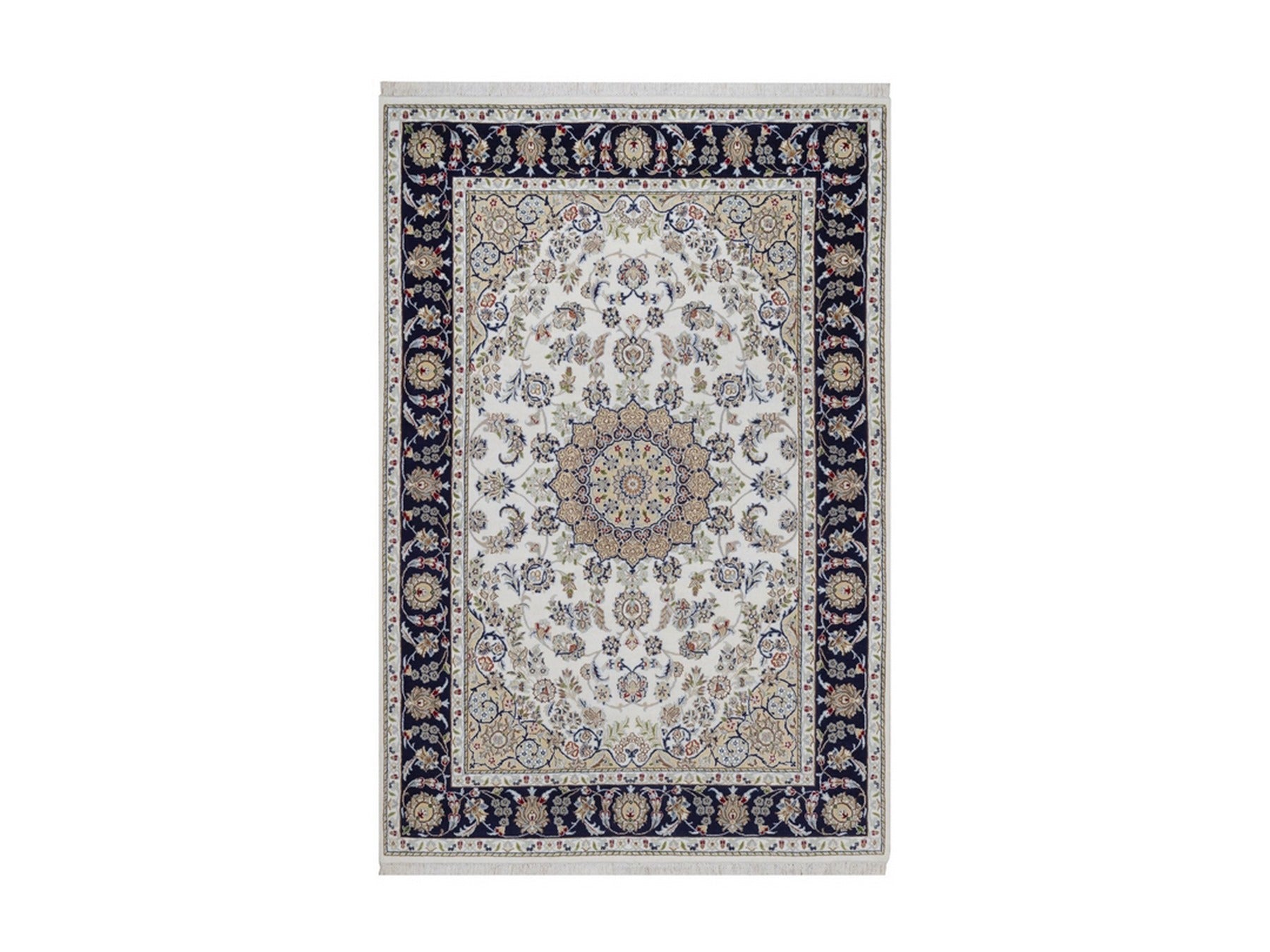 Ivory 5'6" x 8'4" Fine Oriental Hand knotted Wool/Silk Rug - Sku: O092541