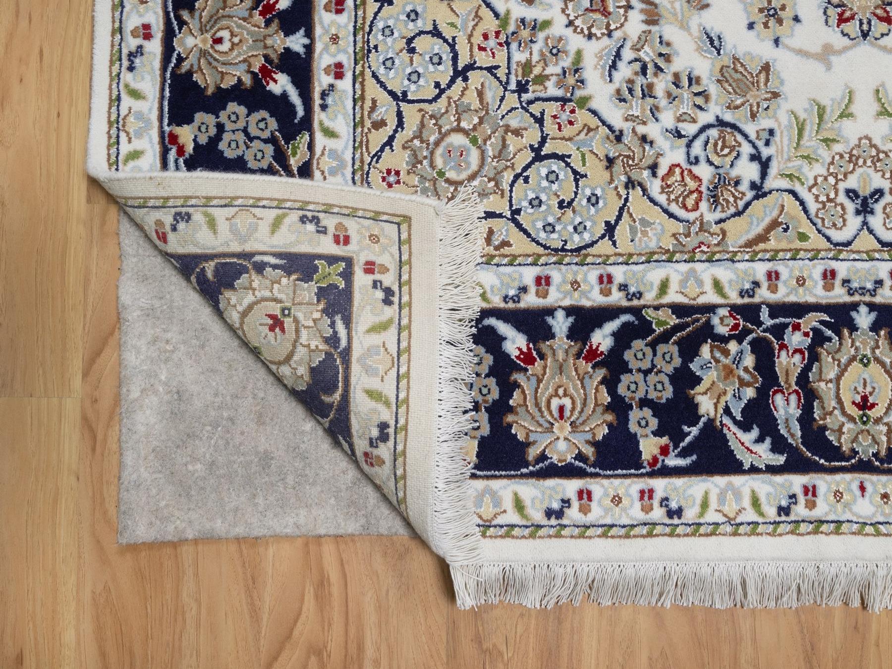 Nain Fine Oriental hand-knotted wool/silk rug in Ivory & Midnight Blue, 5'6" x 8'4" — SKU O092541 (view 3)