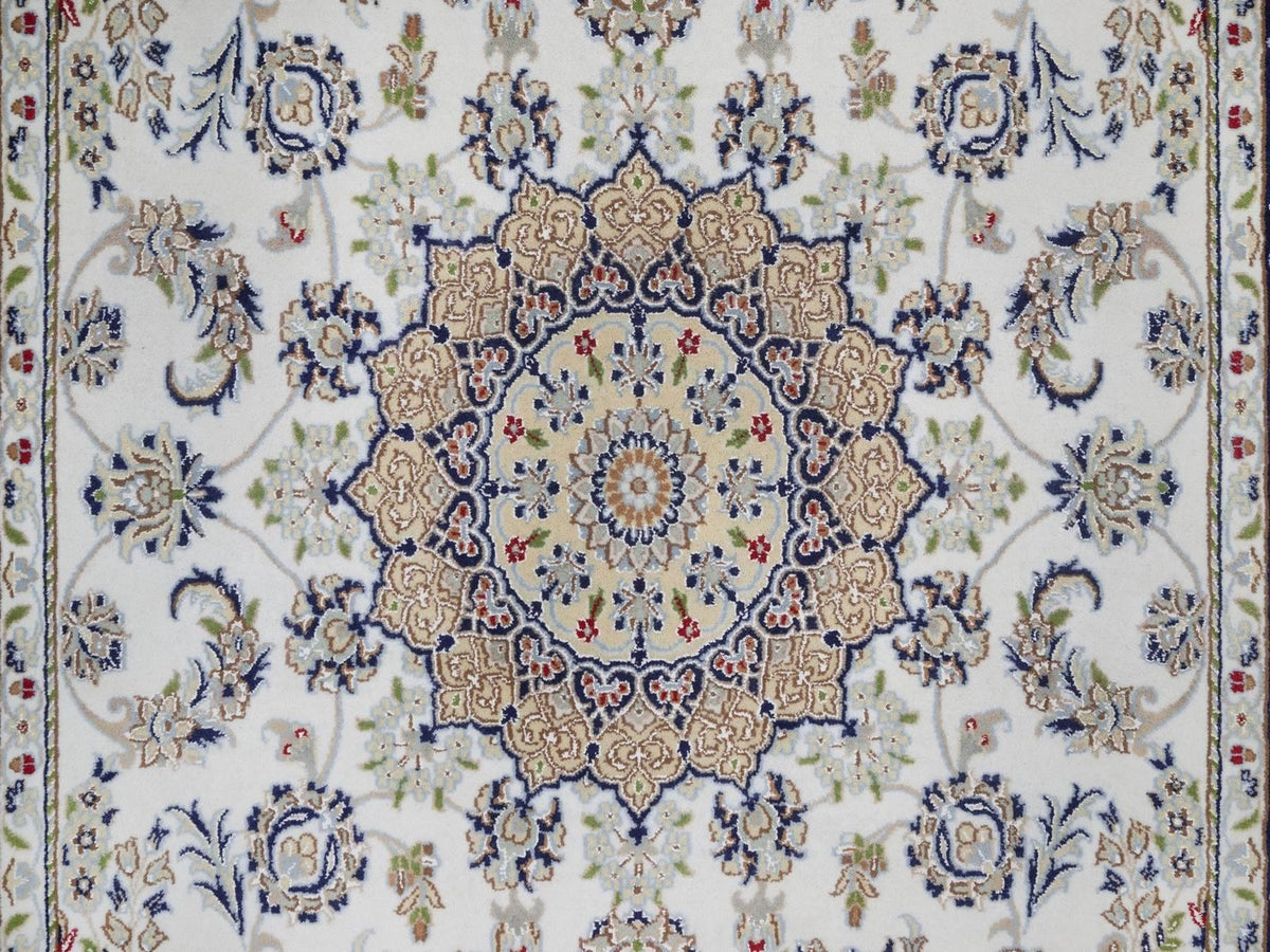 Nain Fine Oriental hand-knotted wool/silk rug in Ivory & Midnight Blue, 5'6" x 8'4" — SKU O092541 (view 5)