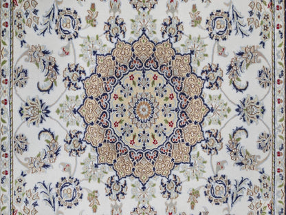 Nain Fine Oriental hand-knotted wool/silk rug in Ivory & Midnight Blue, 5'6" x 8'4" — SKU O092541 (view 5)