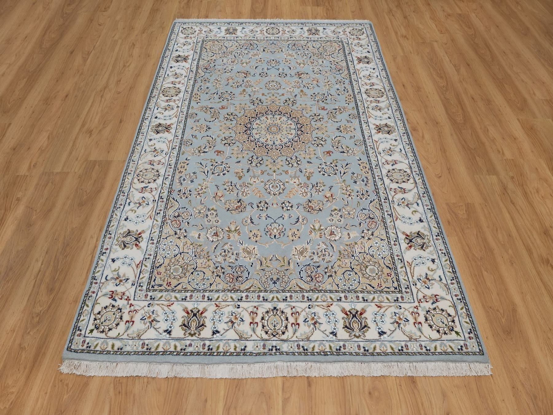 Blue 4'11" x 8'1" Fine Oriental Hand knotted Wool/Silk Rug - Sku: O092542