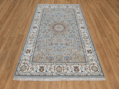 Blue 4'11" x 8'1" Fine Oriental Hand knotted Wool/Silk Rug - Sku: O092542