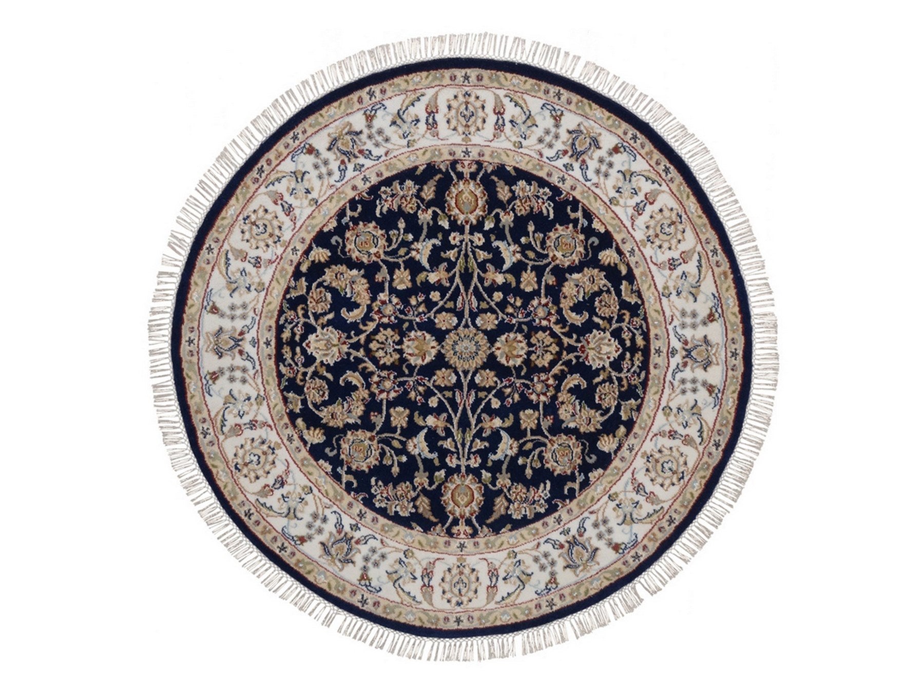 Blue 4'3" x 4'4" Fine Oriental Hand knotted Wool/Silk Rug - Sku: O092544