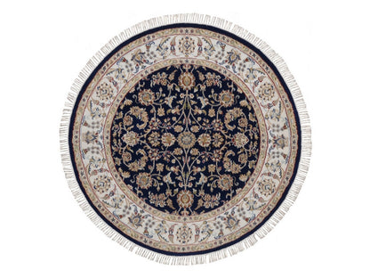 Blue 4'3" x 4'4" Fine Oriental Hand knotted Wool/Silk Rug - Sku: O092544