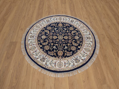 Blue 4'3" x 4'4" Fine Oriental Hand knotted Wool/Silk Rug - Sku: O092544