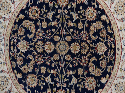 Blue 4'3" x 4'4" Fine Oriental Hand knotted Wool/Silk Rug - Sku: O092544