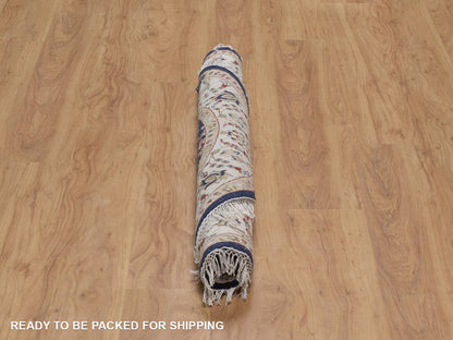 Blue 4'3" x 4'4" Fine Oriental Hand knotted Wool/Silk Rug - Sku: O092544