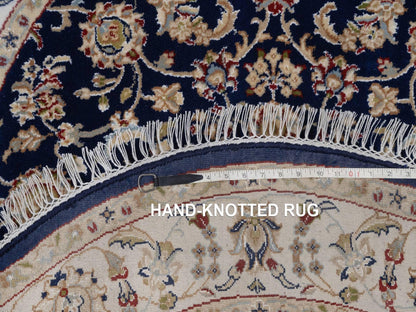 Blue 4'3" x 4'4" Fine Oriental Hand knotted Wool/Silk Rug - Sku: O092544