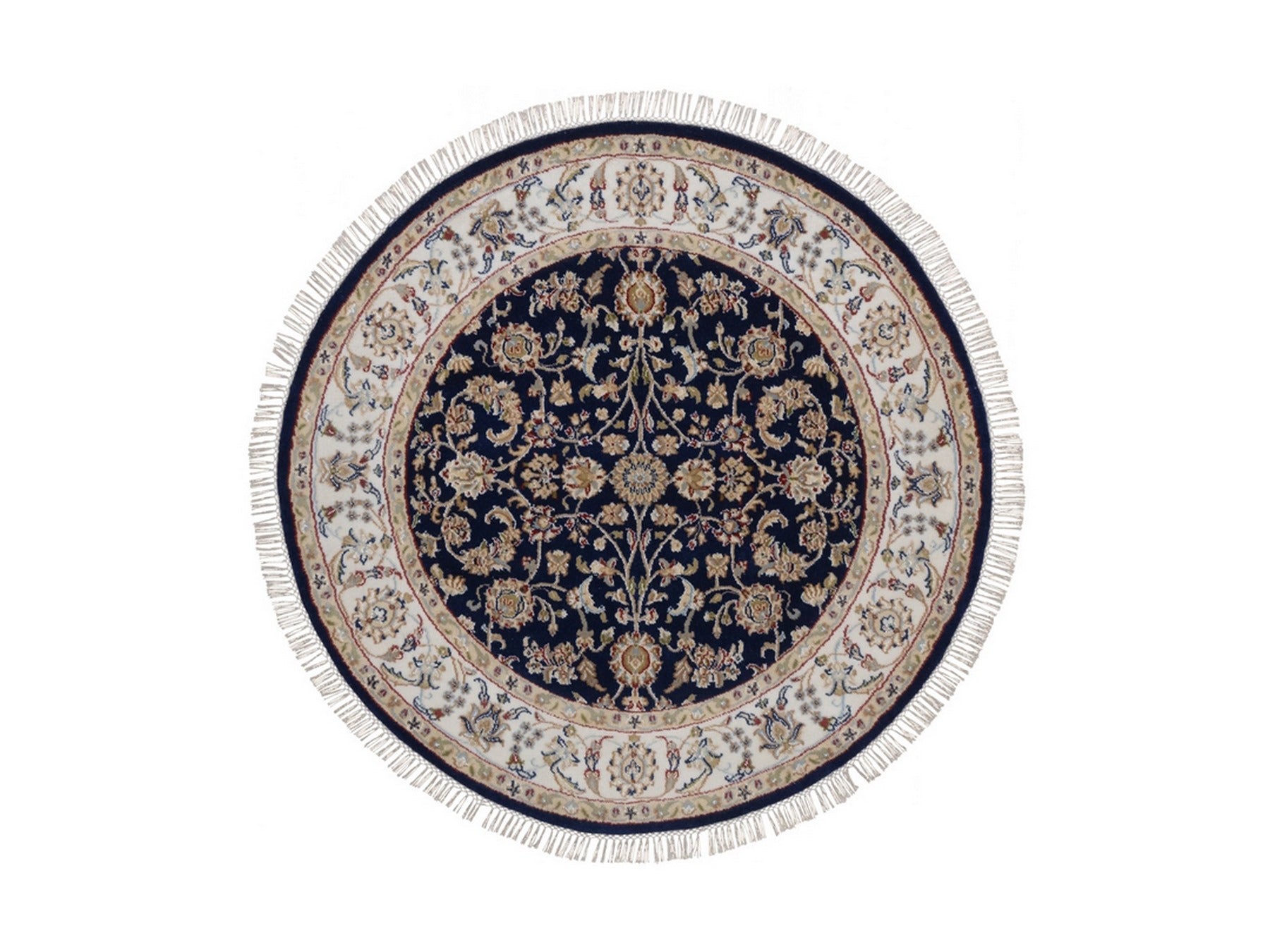 Blue 4'3" x 4'3" Fine Oriental Hand knotted Wool/Silk Rug - Sku: O092545