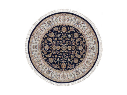Blue 4'3" x 4'3" Fine Oriental Hand knotted Wool/Silk Rug - Sku: O092545