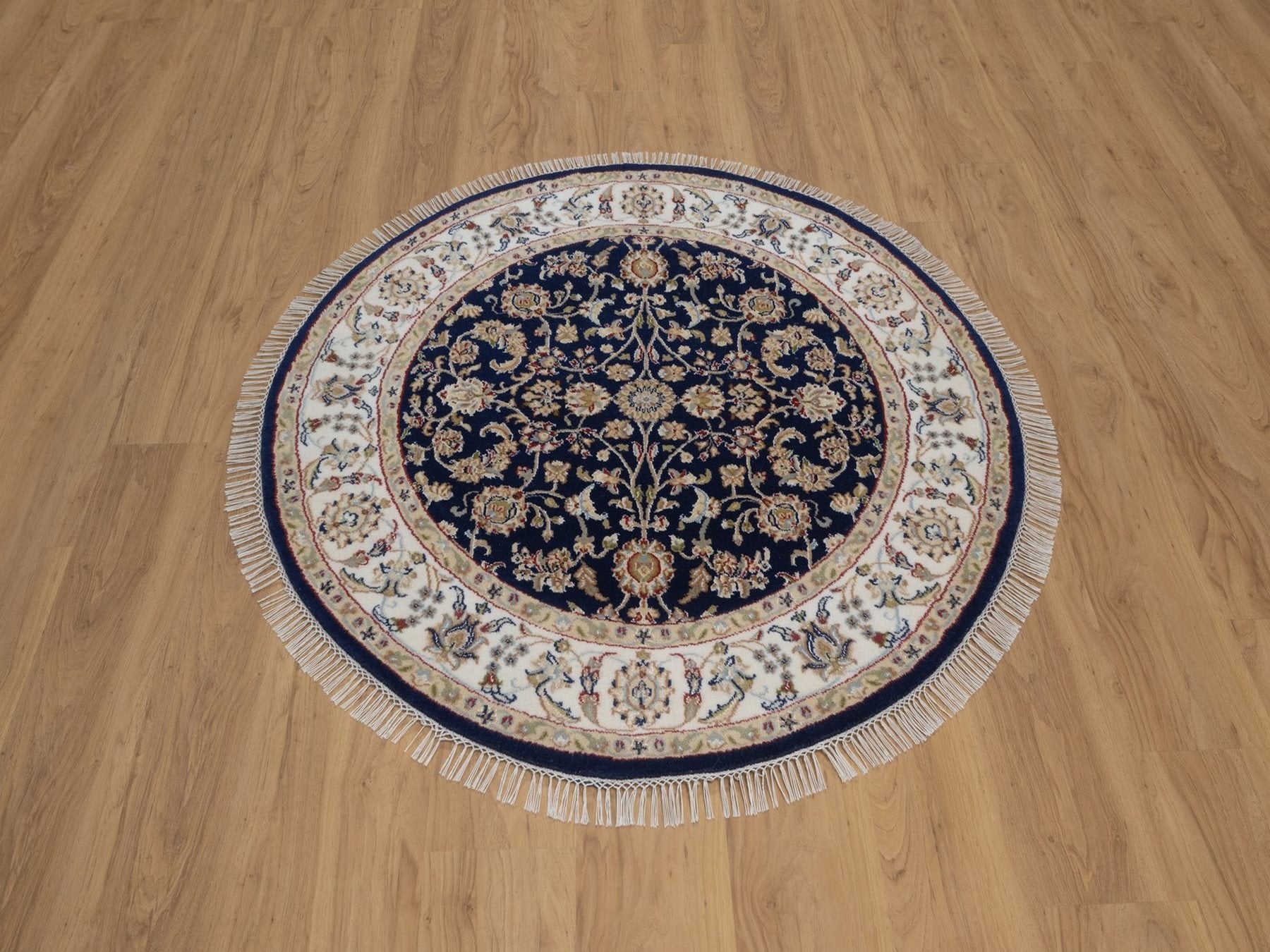 Blue 4'3" x 4'3" Fine Oriental Hand knotted Wool/Silk Rug - Sku: O092545