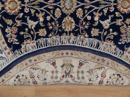 Blue 4'3" x 4'3" Fine Oriental Hand knotted Wool/Silk Rug - Sku: O092545