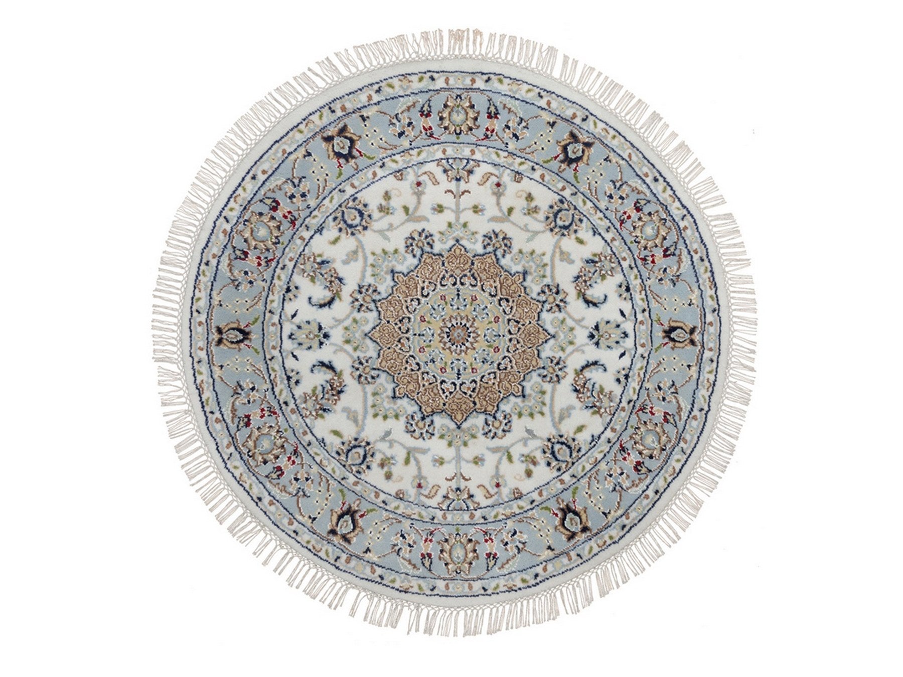 Ivory 3'3" x 3'3" Fine Oriental Hand knotted Wool/Silk Rug - Sku: O092546