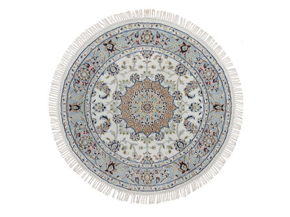 Nain Fine Oriental hand-knotted wool/silk rug in Ivory & Light Blue, 3'3" x 3'3" — SKU O092546