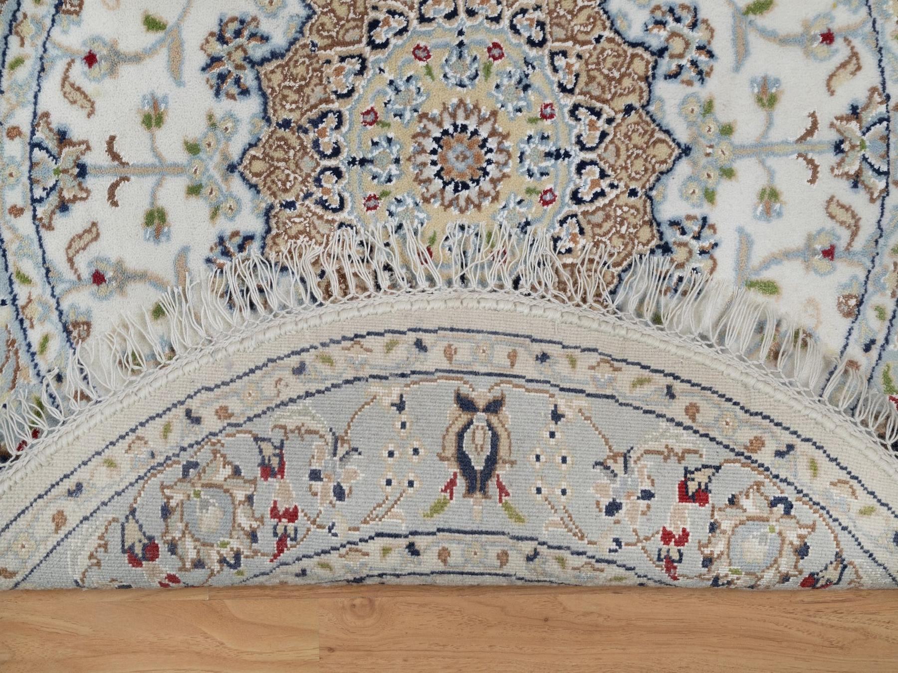Nain Fine Oriental hand-knotted wool/silk rug in Ivory & Light Blue, 3'3" x 3'3" — SKU O092546 (view 3)