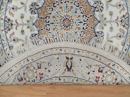 Nain Fine Oriental hand-knotted wool/silk rug in Ivory & Light Blue, 3'3" x 3'3" — SKU O092546 (view 3)