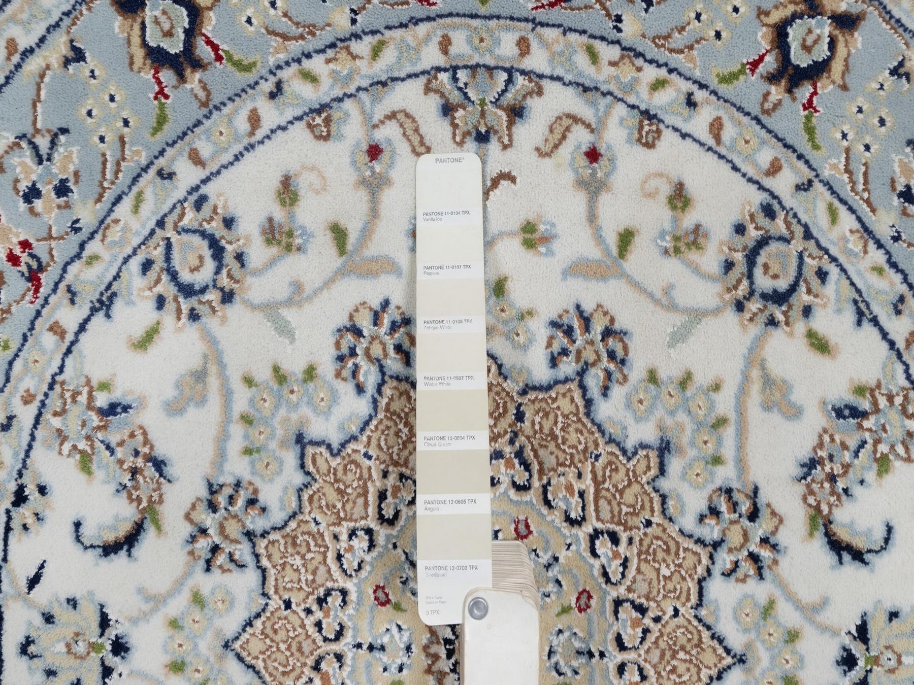 Nain Fine Oriental hand-knotted wool/silk rug in Ivory & Light Blue, 3'3" x 3'3" — SKU O092546 (view 4)