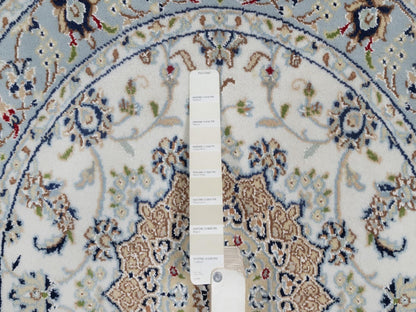 Nain Fine Oriental hand-knotted wool/silk rug in Ivory & Light Blue, 3'3" x 3'3" — SKU O092546 (view 4)