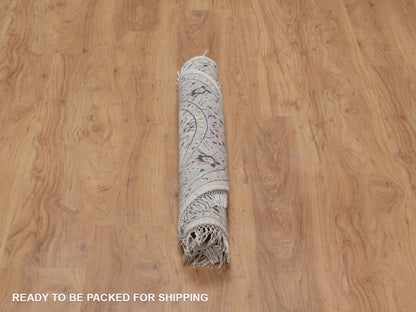 Nain Fine Oriental hand-knotted wool/silk rug in Ivory & Light Blue, 3'3" x 3'3" — SKU O092546 (view 6)