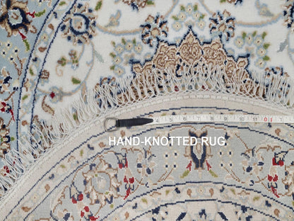 Nain Fine Oriental hand-knotted wool/silk rug in Ivory & Light Blue, 3'3" x 3'3" — SKU O092546 (view 8)