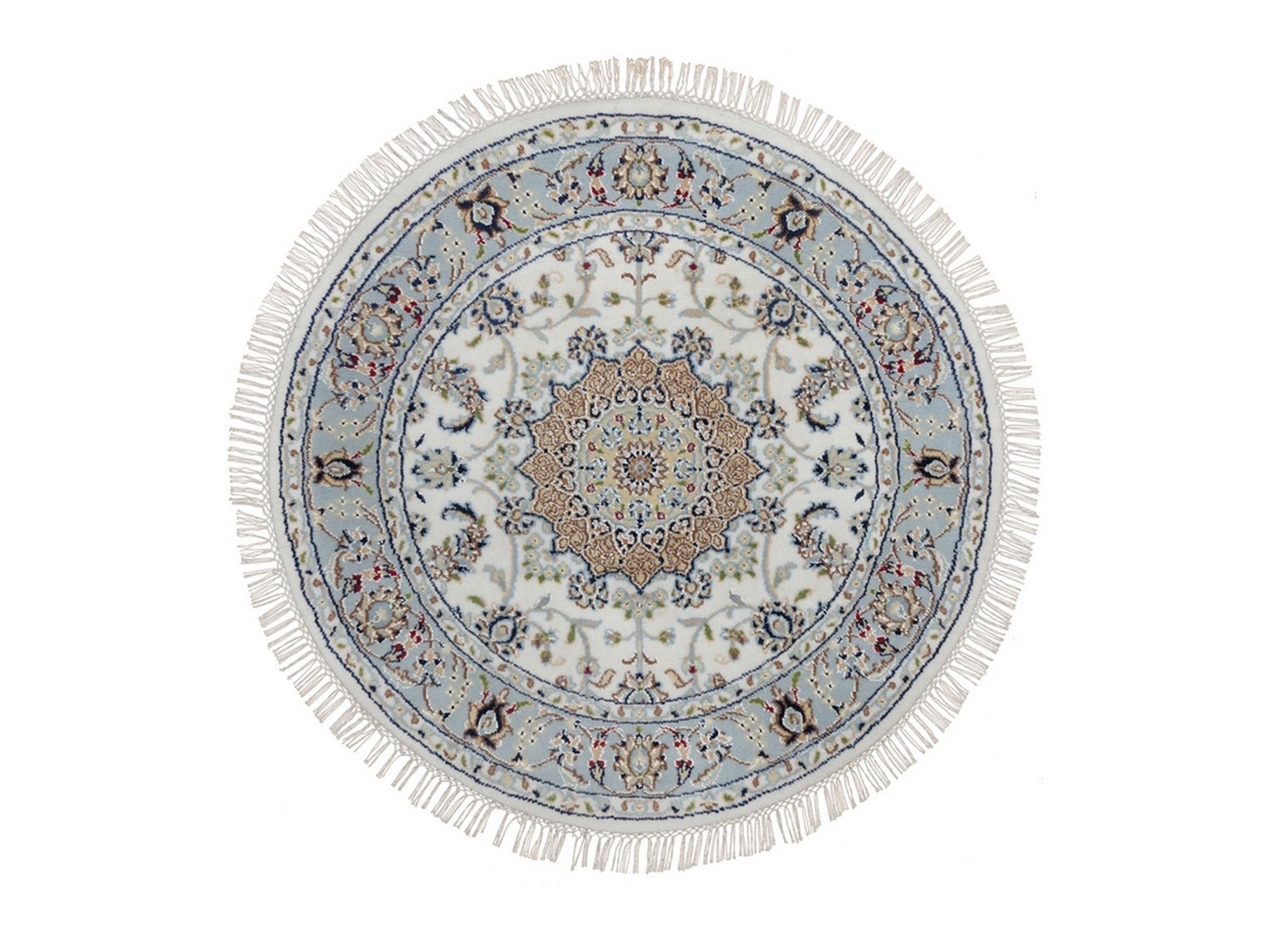 Nain Fine Oriental hand-knotted wool/silk rug in Ivory & Light Blue, 3'2" x 3'2" — SKU O092547
