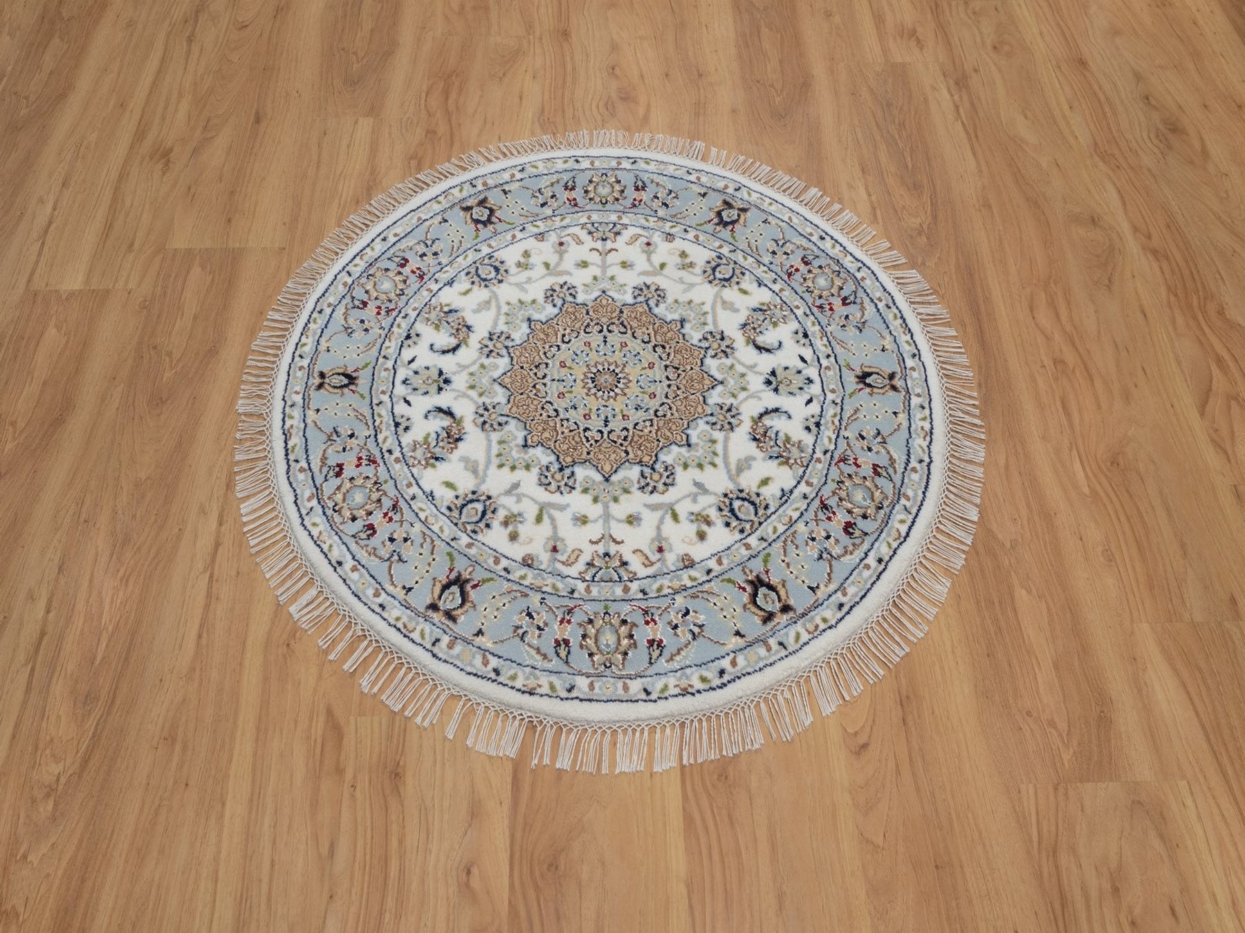 Nain Fine Oriental hand-knotted wool/silk rug in Ivory & Light Blue, 3'2" x 3'2" — SKU O092547 (view 2)